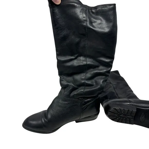 Santara Canada Soft Black Leather Wool Lined Pull-On Slouchy Boots Size 7.5M