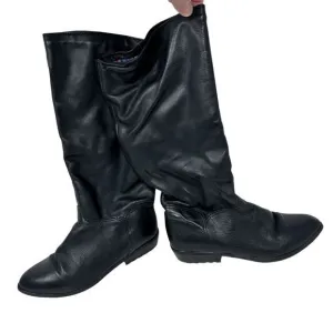 Santara Canada Soft Black Leather Wool Lined Pull-On Slouchy Boots Size 7.5M