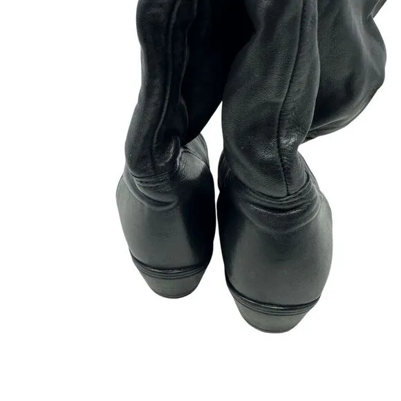 Santara Canada Soft Black Leather Wool Lined Pull-On Slouchy Boots Size 7.5M