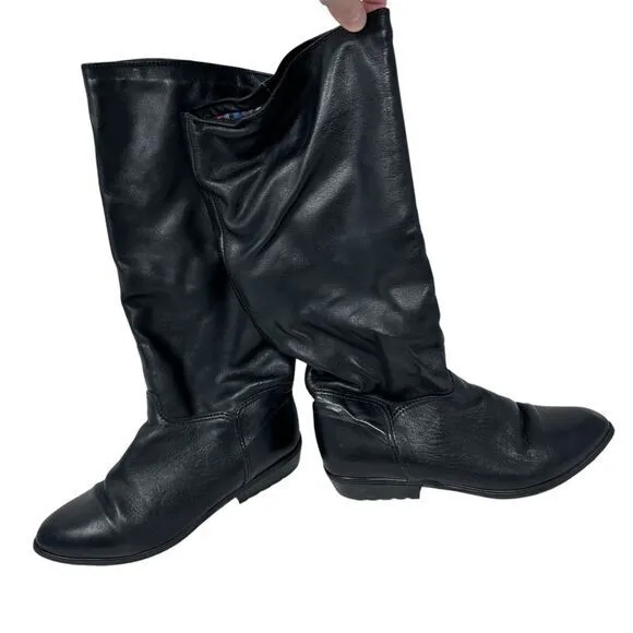 Santara Canada Soft Black Leather Wool Lined Pull-On Slouchy Boots Size 7.5M