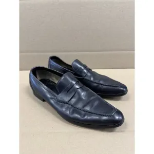 Santoni Black Penny Loafers Slip On Dress Shoes Mens US 11.5 Made in Italy