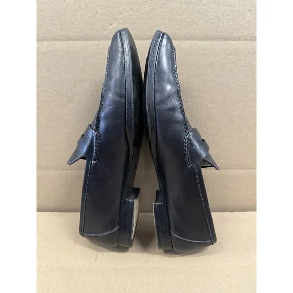 Santoni Black Penny Loafers Slip On Dress Shoes Mens US 11.5 Made in Italy