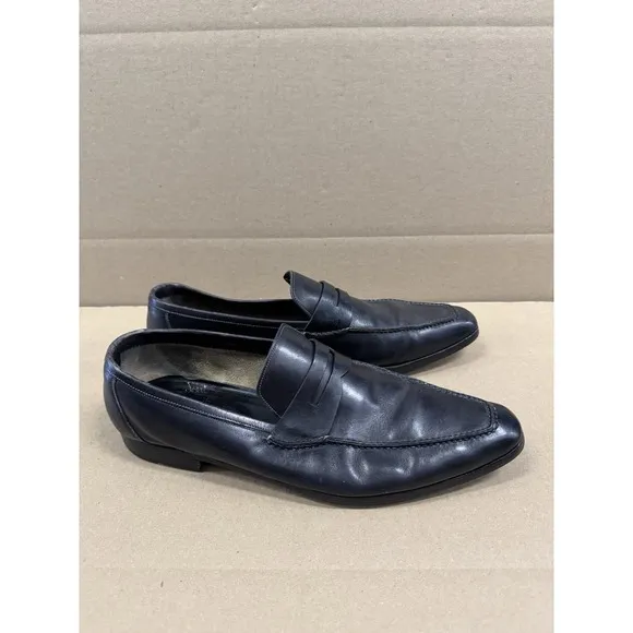 Santoni Black Penny Loafers Slip On Dress Shoes Mens US 11.5 Made in Italy