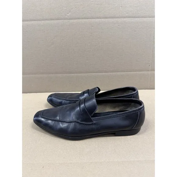 Santoni Black Penny Loafers Slip On Dress Shoes Mens US 11.5 Made in Italy