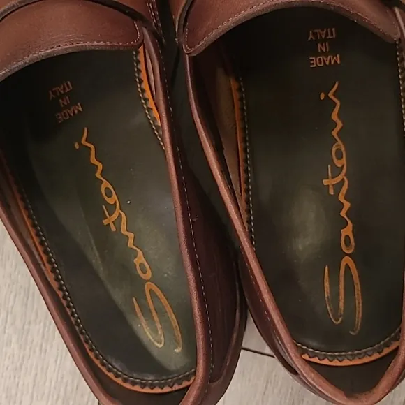 SANTONI Italy Dark‎ Brown Leather Sz 8 D Mens Penny Loafers Dress Shoes