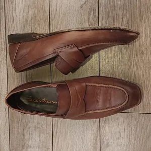 SANTONI Italy Dark‎ Brown Leather Sz 8 D Mens Penny Loafers Dress Shoes
