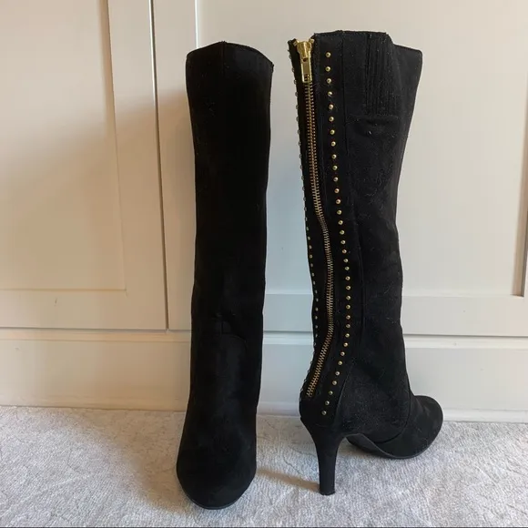 SBICCA Black Tall Suede Boots with Gold Studs - NWOT