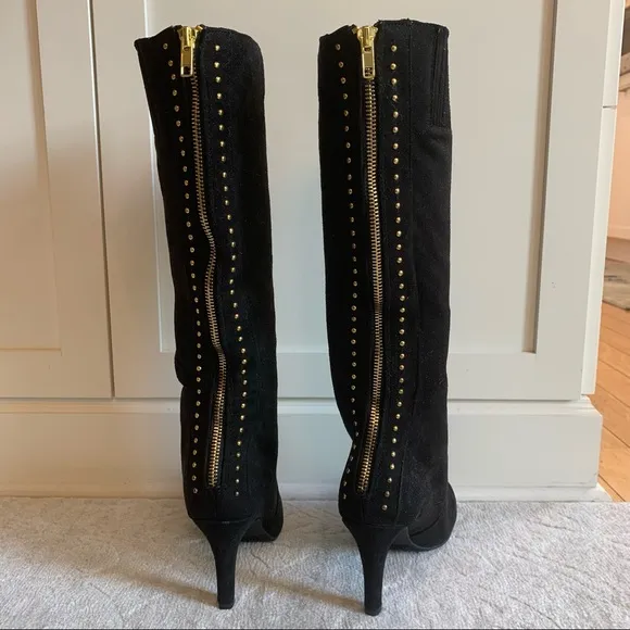 SBICCA Black Tall Suede Boots with Gold Studs - NWOT