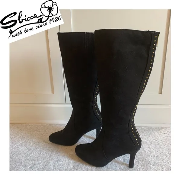 SBICCA Black Tall Suede Boots with Gold Studs - NWOT