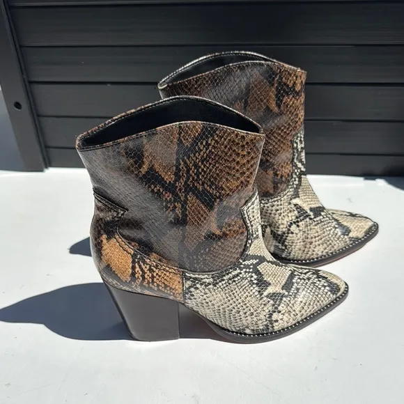 SCHULTZ Snakeskin Western Ankle Boots