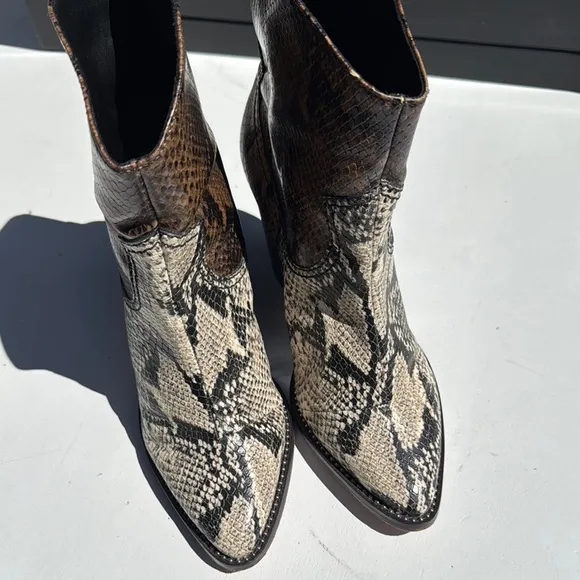 SCHULTZ Snakeskin Western Ankle Boots