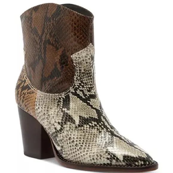 SCHULTZ Snakeskin Western Ankle Boots