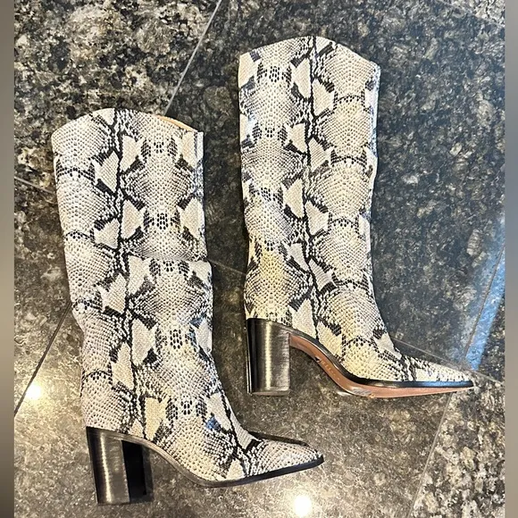 Schutz Analeah Snake-Print Leather Tall Boots in Size 8