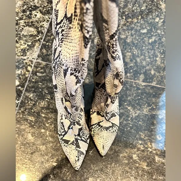 Schutz Analeah Snake-Print Leather Tall Boots in Size 8