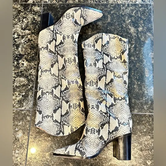 Schutz Analeah Snake-Print Leather Tall Boots in Size 8