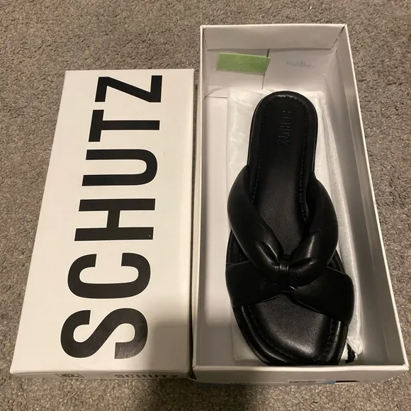 Schutz Black Sandals Fairy Leather Flats