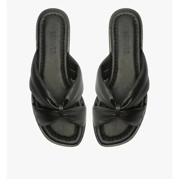 Schutz Black Sandals Fairy Leather Flats