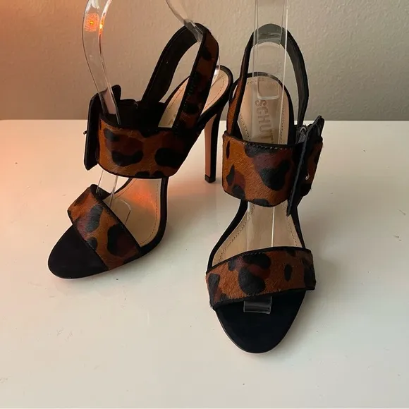 SCHUTZ Suede-trimmed leopard-print calf hair sandals