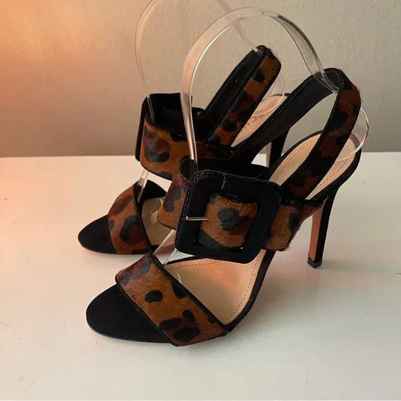 SCHUTZ Suede-trimmed leopard-print calf hair sandals