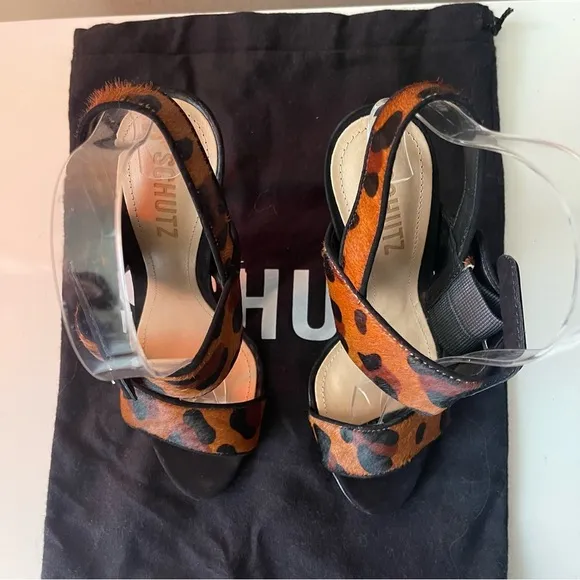 SCHUTZ Suede-trimmed leopard-print calf hair sandals
