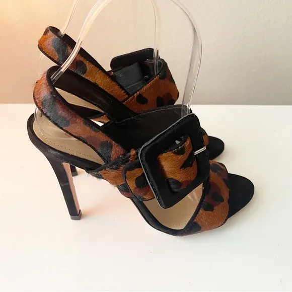 SCHUTZ Suede-trimmed leopard-print calf hair sandals
