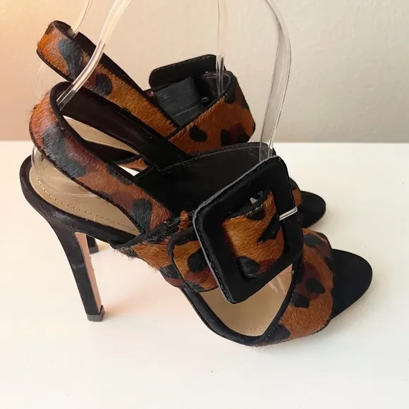SCHUTZ Suede-trimmed leopard-print calf hair sandals