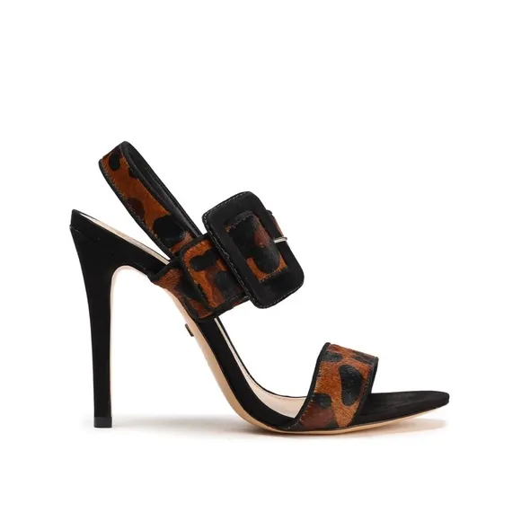 SCHUTZ Suede-trimmed leopard-print calf hair sandals