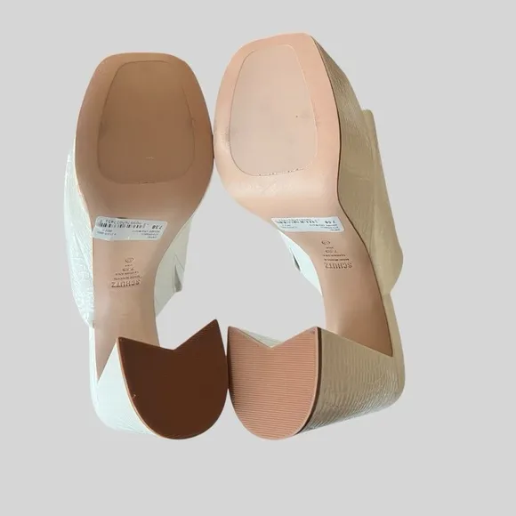Schutz Womens Darah Platform Croc Print White Mules Slip On-Shoes.