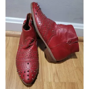Schutz Red Leather Studded Ankle Boots 7.5