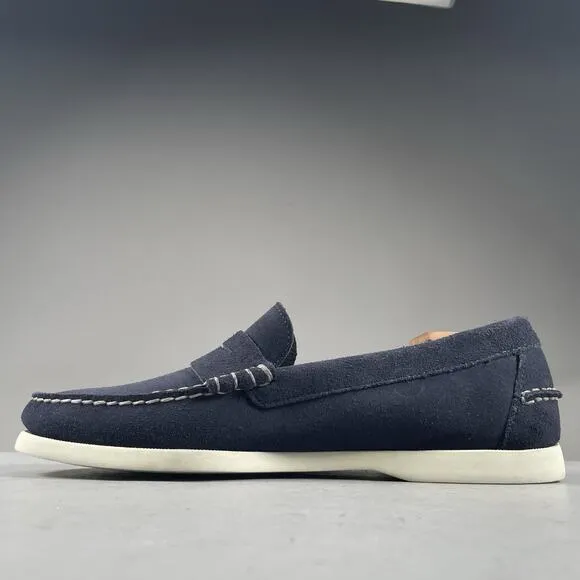 Sebago Mens Size 10.5 R Navy Blue Suede Slip On Penny Loafers Dress Shoes Casual