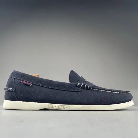 Sebago Mens Size 10.5 R Navy Blue Suede Slip On Penny Loafers Dress Shoes Casual