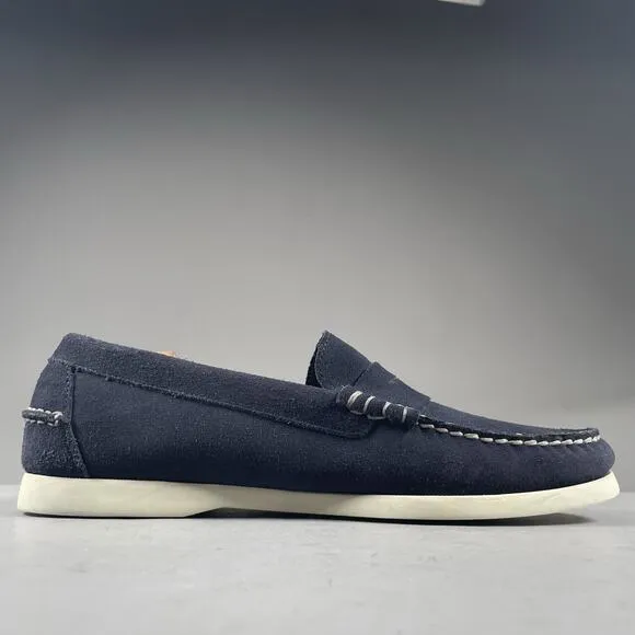 Sebago Mens Size 10.5 R Navy Blue Suede Slip On Penny Loafers Dress Shoes Casual