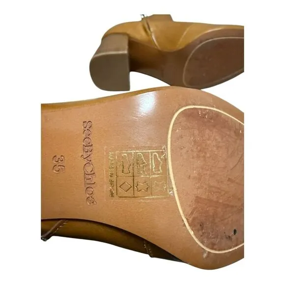 SEE BY CHLOÉ Hopper Leather Ankle Boots Brown size 35 US 5 by Chloe size chart