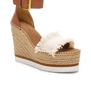 See by Chloe' Glyn Wedge Platform Sandals Fringed Size 9