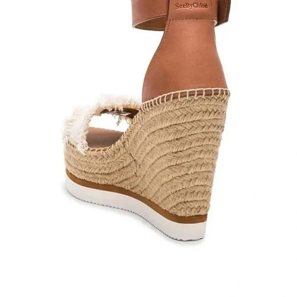 See by Chloe' Glyn Wedge Platform Sandals Fringed Size 9