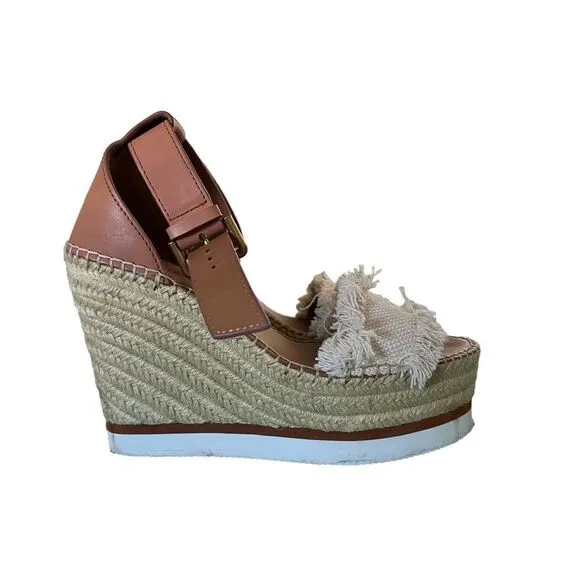 See by Chloe' Glyn Wedge Platform Sandals Fringed Size 9