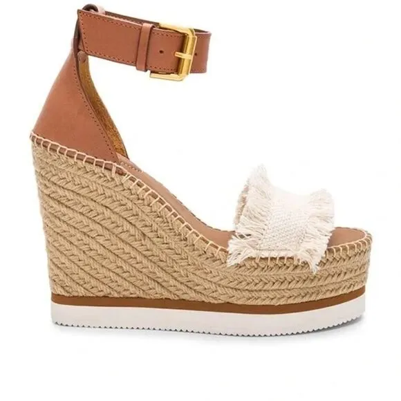 See by Chloe' Glyn Wedge Platform Sandals Fringed Size 9