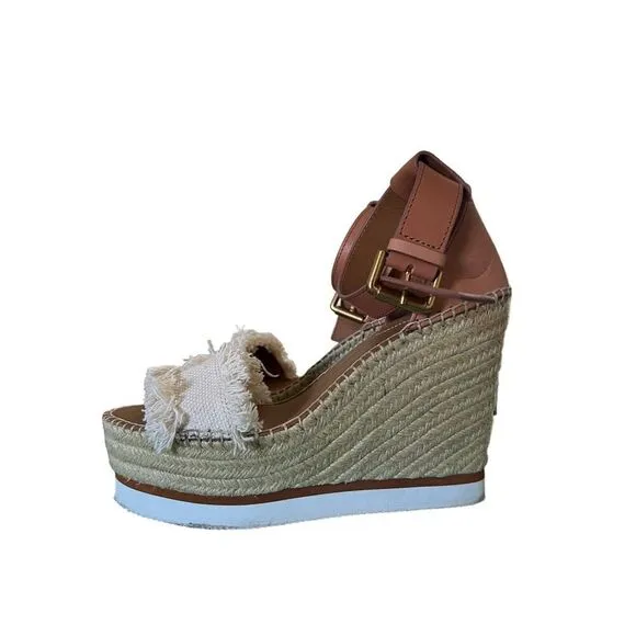 See by Chloe' Glyn Wedge Platform Sandals Fringed Size 9