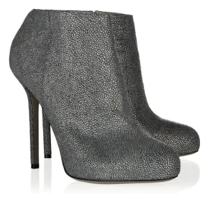 SERGIO ROSSI ANKLE BOOTS TEXTURED LEATHER GRAY BOOTIES BARBIE