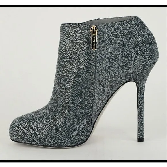 SERGIO ROSSI ANKLE BOOTS TEXTURED LEATHER GRAY BOOTIES BARBIE