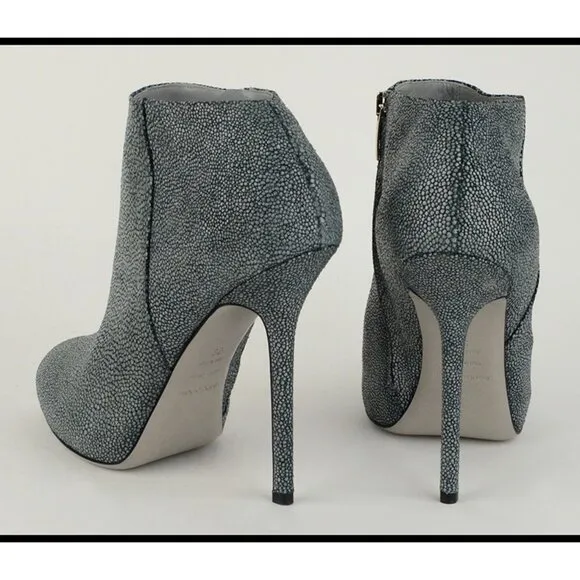 SERGIO ROSSI ANKLE BOOTS TEXTURED LEATHER GRAY BOOTIES BARBIE