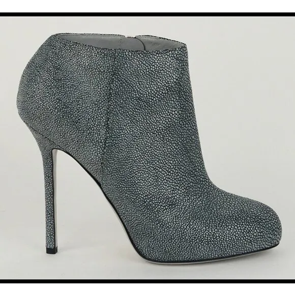 SERGIO ROSSI ANKLE BOOTS TEXTURED LEATHER GRAY BOOTIES BARBIE