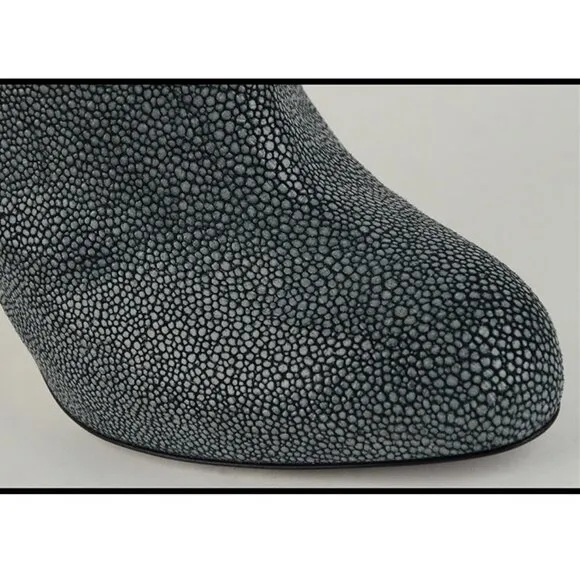 SERGIO ROSSI ANKLE BOOTS TEXTURED LEATHER GRAY BOOTIES BARBIE