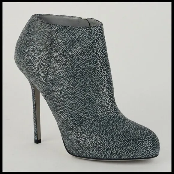 SERGIO ROSSI ANKLE BOOTS TEXTURED LEATHER GRAY BOOTIES BARBIE