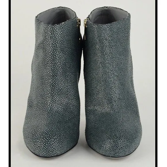 SERGIO ROSSI ANKLE BOOTS TEXTURED LEATHER GRAY BOOTIES BARBIE