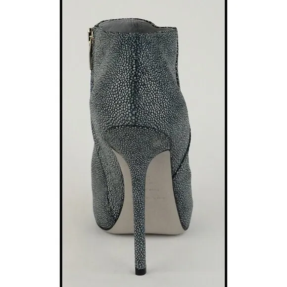 SERGIO ROSSI ANKLE BOOTS TEXTURED LEATHER GRAY BOOTIES BARBIE