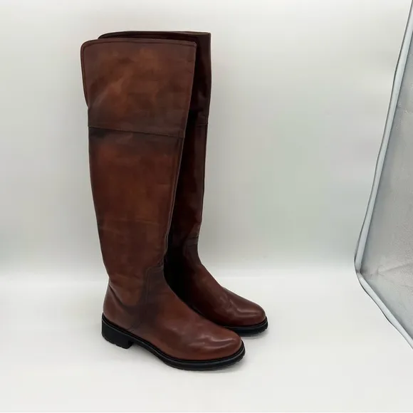 Sesto Meucci Women's Tall  Walda Boots Brown Leather Made In Italy Size 7 W