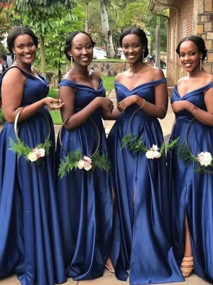 Sexy Off-shoulder A-line Side Slit Cheap Bridesmaid Dresses,SFWG00349
