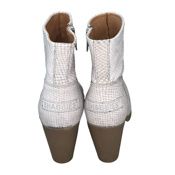 Shabbies Amsterdam Beige Snakeskin Western Slanted Heel Ankle Boot Size 38/7.5