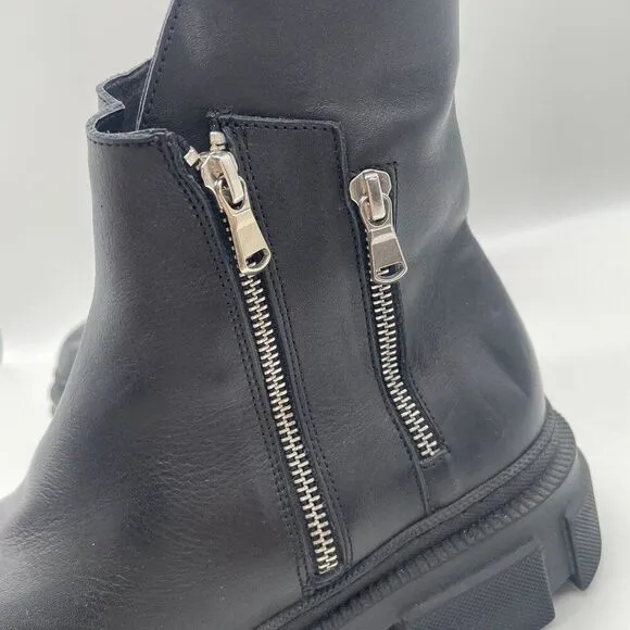Sheridan Mia Black Combat Boots Chunky Lug Sole Double Zip Grunge Biker Matrix